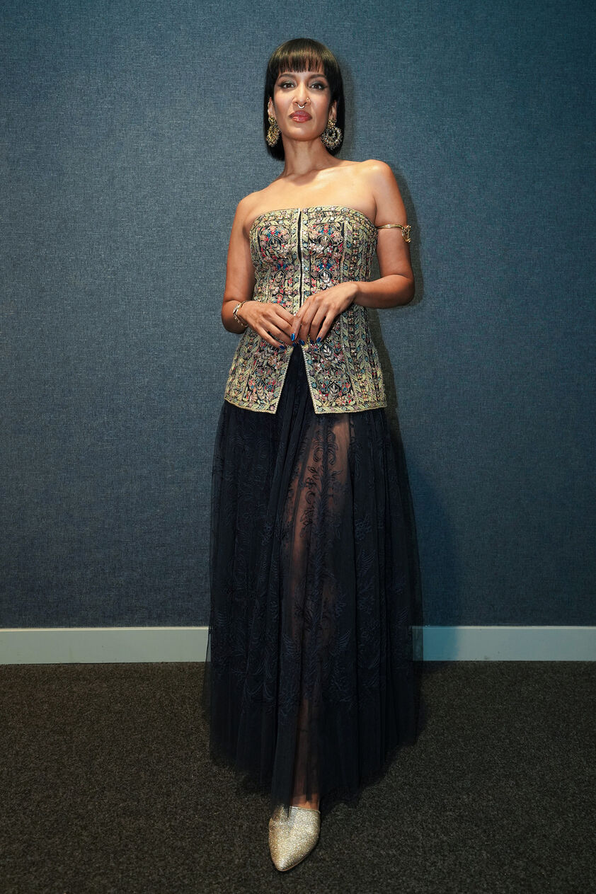 Nameera Silk Skirt Set - Navy, , image 2